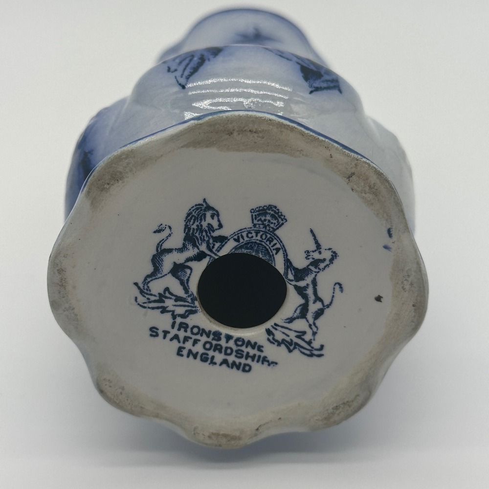 Victoria Flow Blue Hat Pin Holder Staffordshire Ironstone England Floral Antique - Picture 9 of 10